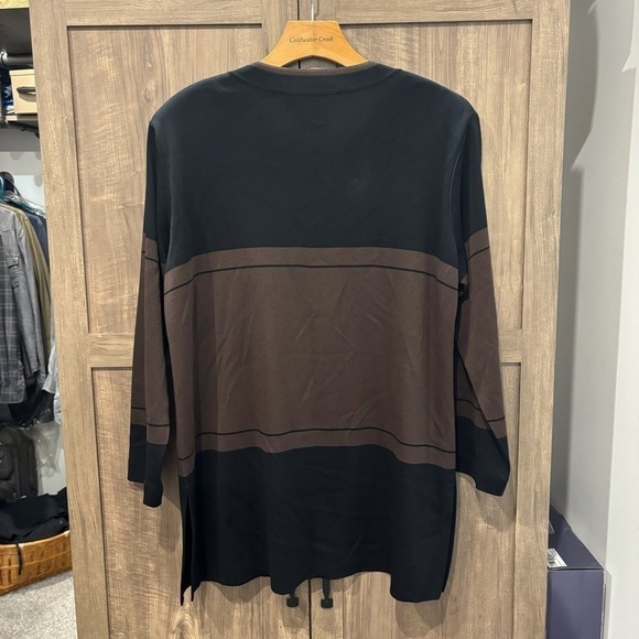 Exclusively Misook Large Cardigan Sweater Jacket Black Brown Open Front - Picture 2 of 10